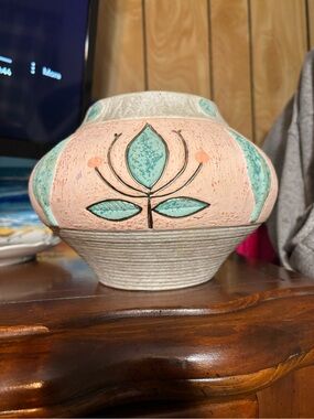 Handcrafted Pink and Teal Ceramic Vase - Home Art